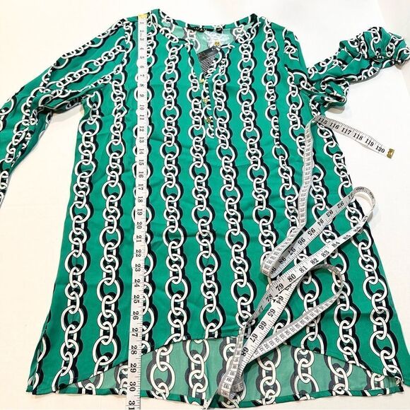 Iman Green Tunic Top Asymmetrical Hem Chainlink Print Size M NWT - Picture 11 of 11